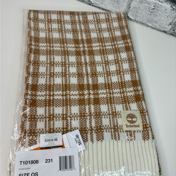 Timberland Knit Scarf Plaid Brown and Cream - Picture 4 of 7